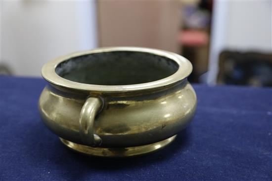 A good Chinese polished bronze censer, gui, 17th/18th century, W. 24cm